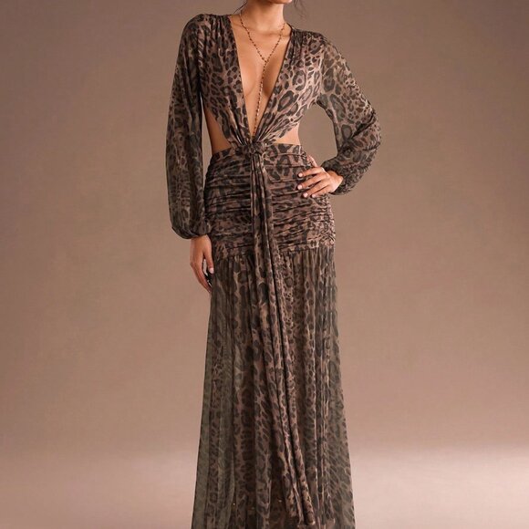 Dresses & Skirts - Multicolor Sexy Women's Leopard Print V Neck Backless Maxi Dress